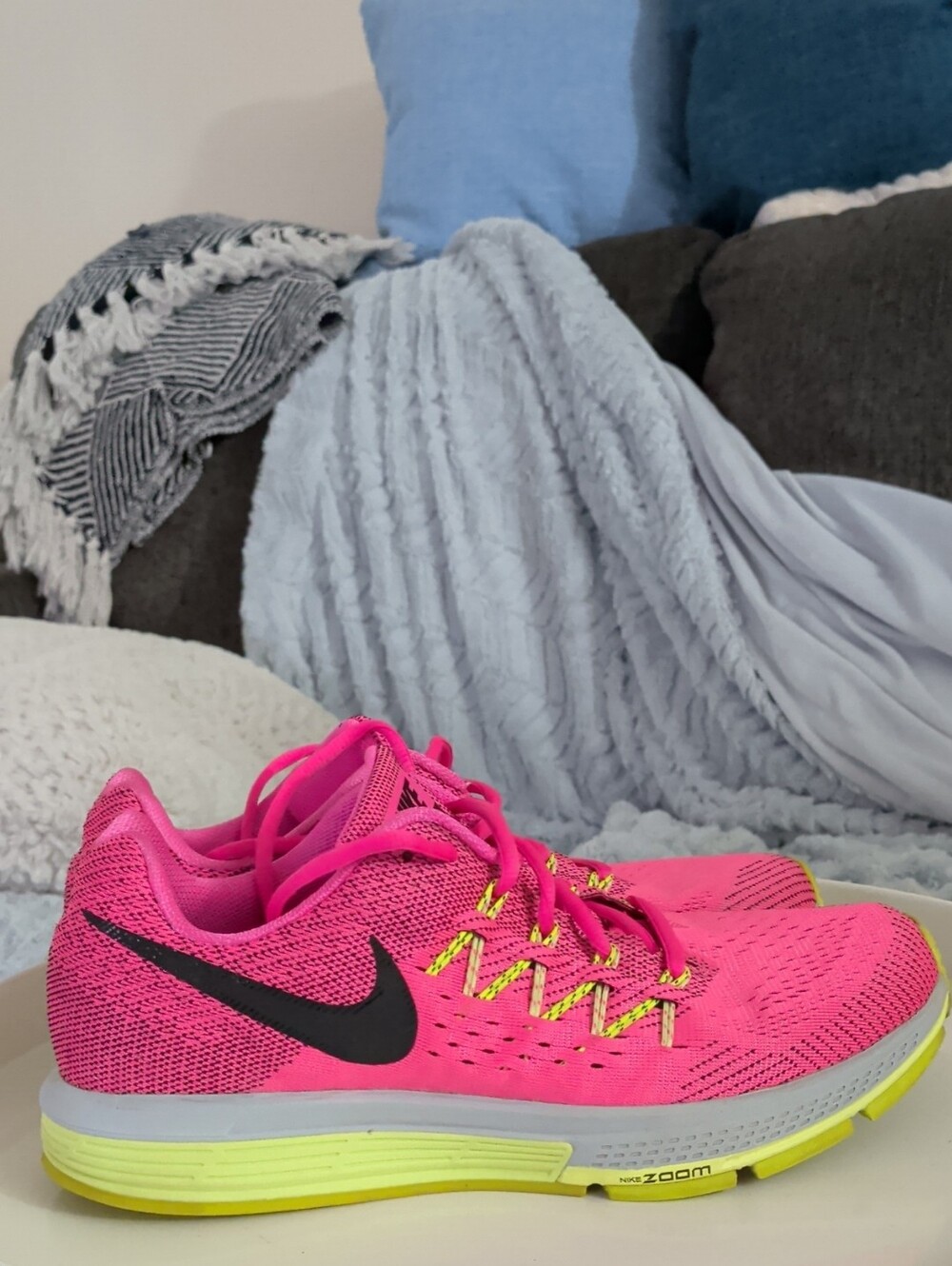 Nike Women’s Hot Pink Running Shoes with Black Swoosh and Yellow Accents